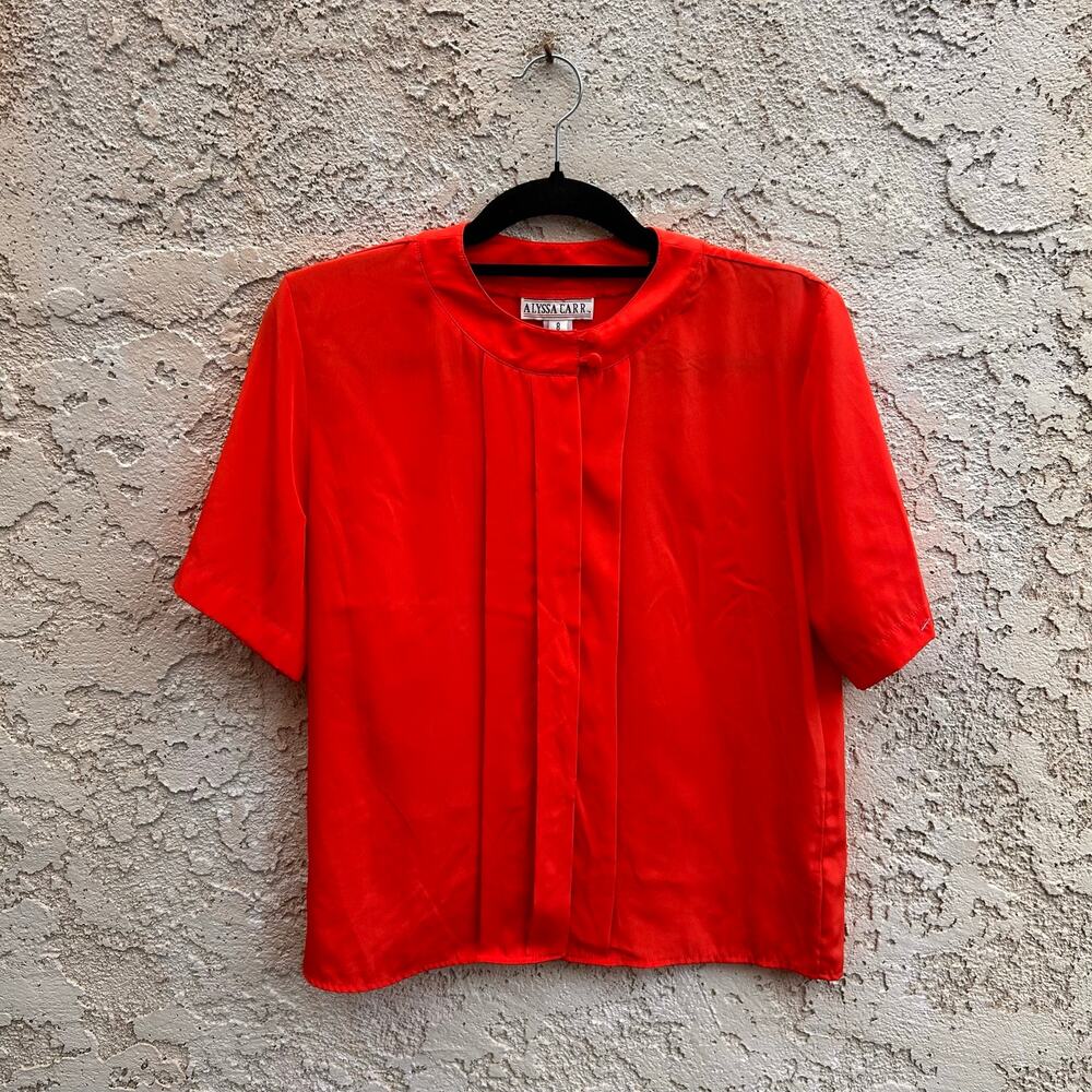Vintage Alyssa Carr Orange Satin Pleated Blouse Top Size 8 (Medium)